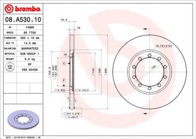 BREMBO 08.A530.10 - féktárcsa FORD FORD (JMC)