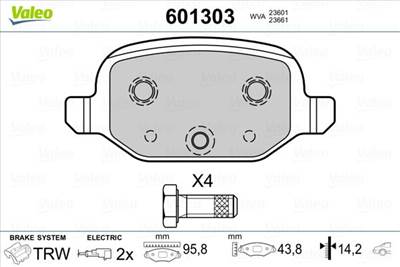 Fékbetét készlet VALEO 601303 for FIAT, ABARTH, LANCIA
