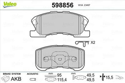 Fékbetét készlet VALEO 598856 for DAIHATSU, PERODUA, TOYOTA