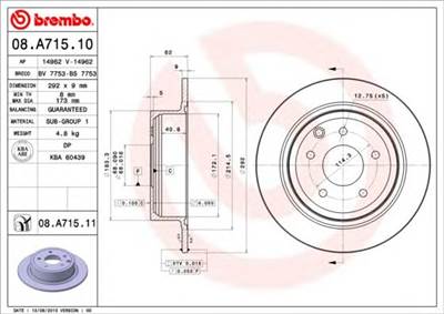 BREMBO 08.A715.11 - féktárcsa FENGSHEN INFINITI NISSAN NISSAN (DFAC) NISSAN (DONGFENG) RENAULT (DONG