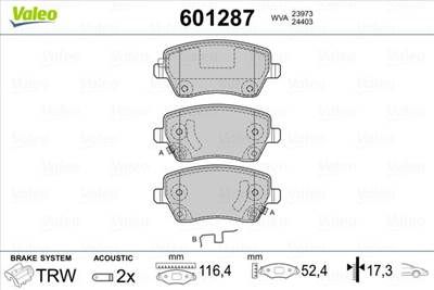 fékbetétkészlet, tárcsafék VALEO 601287 for NISSAN, DACIA, DATSUN