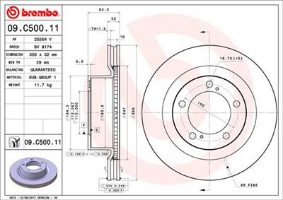 BREMBO 09.C500.11 - féktárcsa LEXUS TOYOTA TOYOTA (FAW)