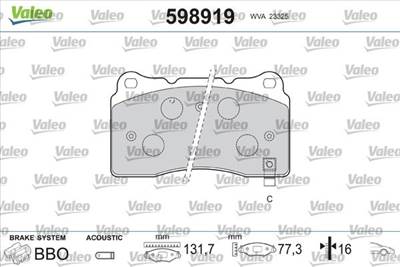 fékbetétkészlet, tárcsafék VALEO 598919 for CADILLAC, SUBARU, HONDA, MITSUBISHI, …