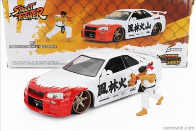 NISSAN SKYLINE GT-R (R34) ADVAN 2002 WITH STREET FIGHTER RYU FIGURE WHITE RED