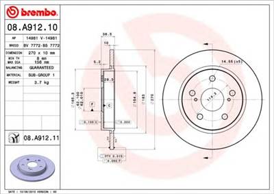 BREMBO 08.A912.11 - féktárcsa TOYOTA