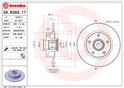 BREMBO 08.B369.17 - féktárcsa RENAULT