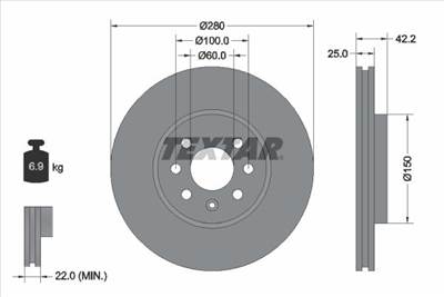 féktárcsa TEXTAR 92124603 for OPEL, VAUXHALL, GENERAL MOTORS