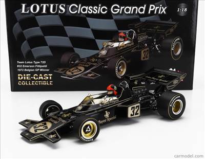 LOTUS F1 72D TEAM LOTUS JPS JOHN PLAYER SPECIAL N 32 WORLD CHAMPION WINNER BELGIUM GP 1972 EMERSON FITTIPALDI BLACK GOLD