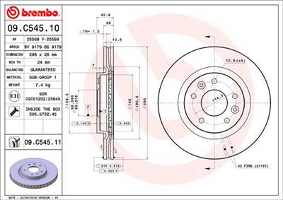 BREMBO 09.C545.11 - féktárcsa NISSAN NISSAN (DONGFENG) RENAULT RENAULT (DONGFENG)