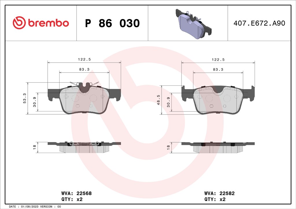 BREMBO P 86 030 - fékbetét VOLVO VOLVO ASIA 1. kép