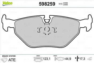 fékbetétkészlet, tárcsafék VALEO 598259 for BMW