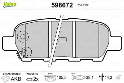 fékbetétkészlet, tárcsafék VALEO 598672 for NISSAN, INFINITI