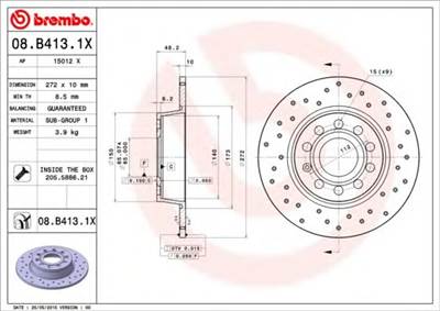 BREMBO 08.B413.1X - féktárcsa AUDI AUDI (FAW) CUPRA JETTA SEAT SKODA SKODA (SVW ) SKODA (SVW) VW VW 