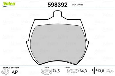 fékbetétkészlet, tárcsafék VALEO 598392 for ROVER, VAUXHALL, AUSTIN, INNOCENTI, …