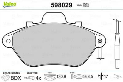 Fékbetét készlet VALEO 598029 for CITROËN