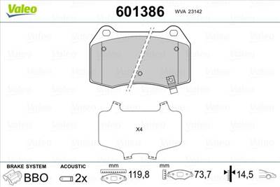 Fékbetét készlet VALEO 601386 for NISSAN, HONDA, INFINITI