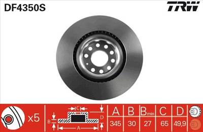 féktárcsa TRW DF4350S for SEAT, SKODA, VW, AUDI