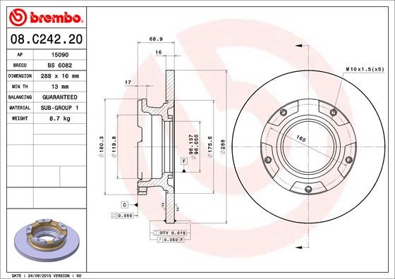 BREMBO 08.C242.20 - féktárcsa FORD 1. kép