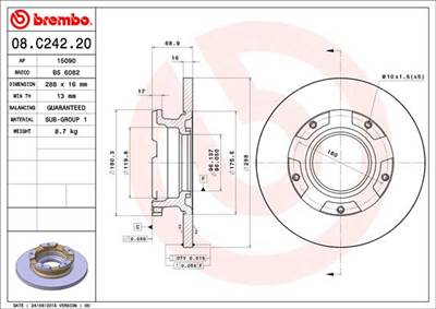 BREMBO 08.C242.20 - féktárcsa FORD