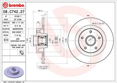 BREMBO 08.C742.27 - féktárcsa RENAULT