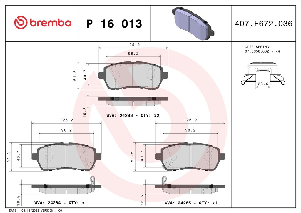 fékbetétkészlet, tárcsafék BREMBO P 16 013X for SUZUKI, DAIHATSU, FORD, MAZDA, … 1. kép