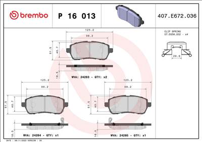 fékbetétkészlet, tárcsafék BREMBO P 16 013X for SUZUKI, DAIHATSU, FORD, MAZDA, …