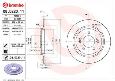 BREMBO 08.D220.11 - féktárcsa HYUNDAI HYUNDAI (BEIJING) KIA KIA (DYK)