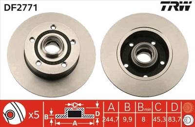 féktárcsa TRW DF2771 for AUDI