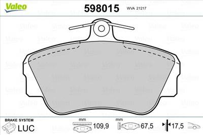 Fékbetét készlet VALEO 598015 for VOLVO