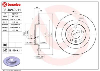 BREMBO 08.D249.11 - féktárcsa VOLVO VOLVO ASIA