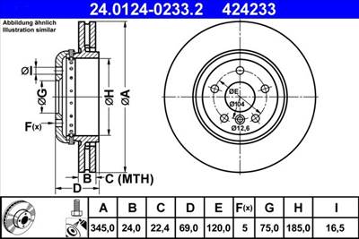 féktárcsa ATE 24.0124-0233.2 for BMW