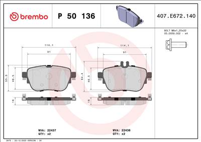 BREMBO P 50 136 - fékbetét MERCEDES-BENZ MERCEDES-BENZ (BBDC)