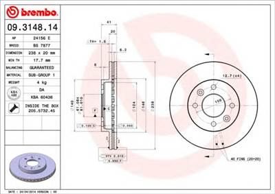 BREMBO 09.3148.14 - féktárcsa NISSAN RENAULT