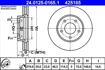 féktárcsa ATE 24.0125-0165.1 for MAZDA