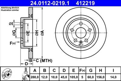 féktárcsa ATE 24.0112-0219.1 for OPEL, VAUXHALL