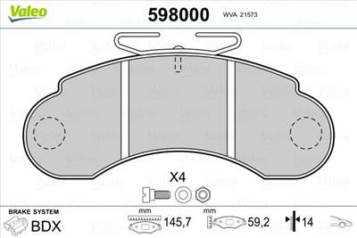 Fékbetét készlet VALEO 598000 for MERCEDES-BENZ