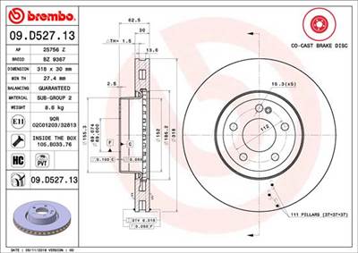 BREMBO 09.D527.13 - féktárcsa MERCEDES-BENZ MERCEDES-BENZ (BBDC)
