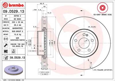 BREMBO 09.D529.13 - féktárcsa MERCEDES-BENZ MERCEDES-BENZ (BBDC)