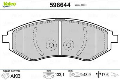 fékbetétkészlet, tárcsafék VALEO 598644 for CHEVROLET, DAEWOO, PROTON