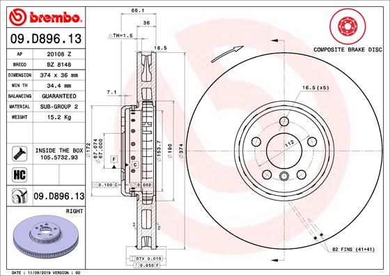BREMBO 09.D896.13 - féktárcsa BMW 1. kép