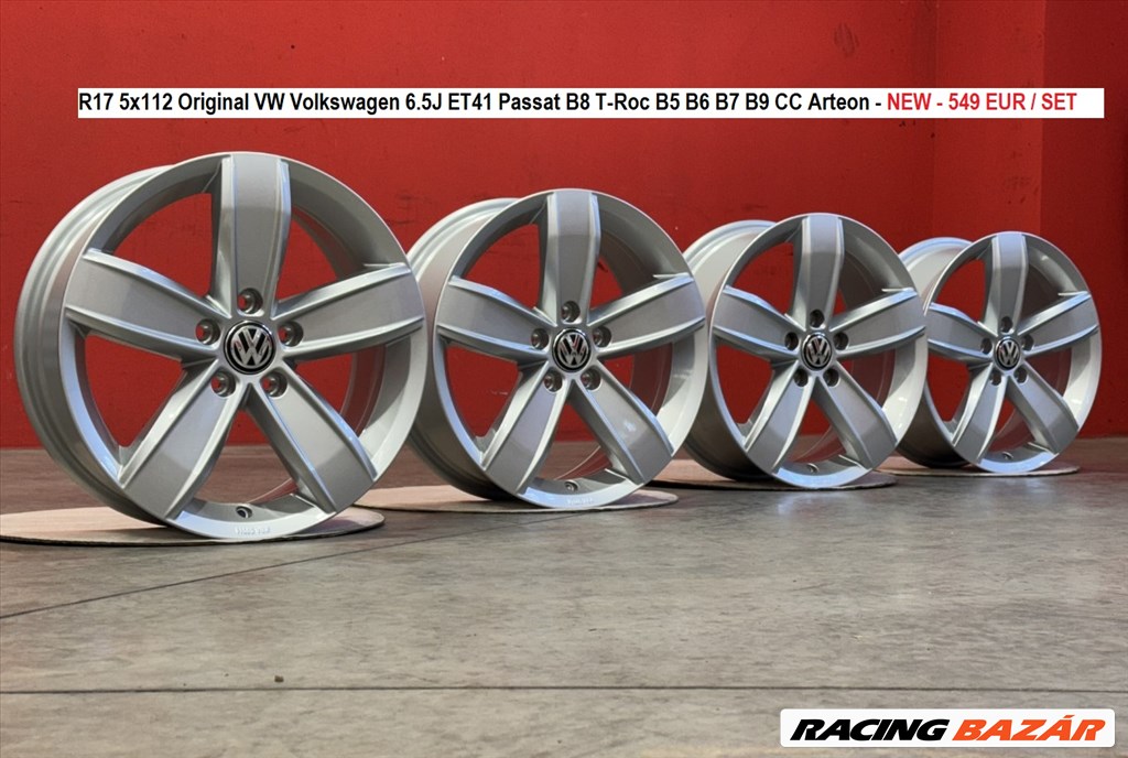 R17 5x112 Original VW Volkswagen 6.5J ET41 Passat B8 T-Roc B5 B6 B7 B9 CC Arteon  1. kép