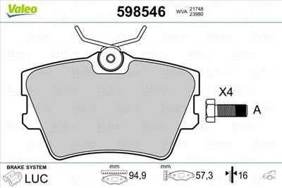 fékbetétkészlet, tárcsafék VALEO 598546 for OPEL, RENAULT, VAUXHALL, NISSAN, …
