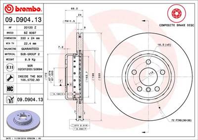 BREMBO 09.D904.13 - féktárcsa BMW TOYOTA