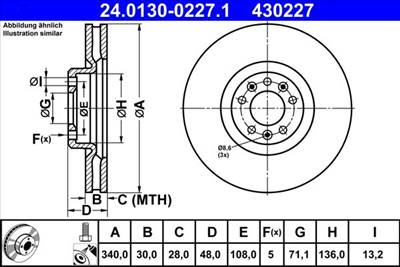 féktárcsa ATE 24.0130-0227.1 for CITROËN, PEUGEOT
