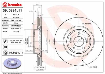 BREMBO 09.D994.11 - féktárcsa GENESIS KIA