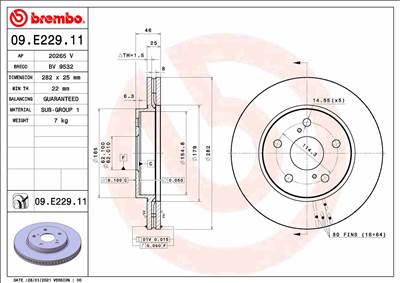 BREMBO 09.E229.11 - féktárcsa SUZUKI TOYOTA