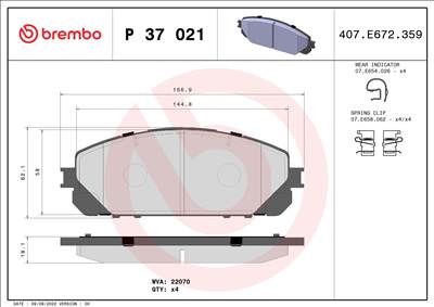 BREMBO P 37 021 - fékbetét JEEP JEEP (GAC FCA)