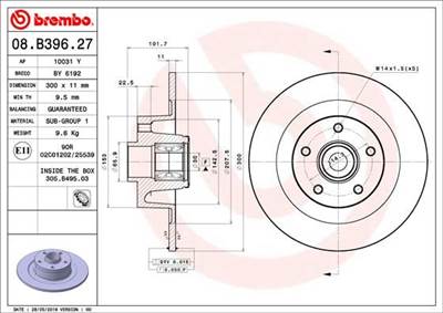 féktárcsa BREMBO 08.B396.27 for RENAULT