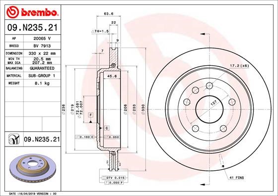 BREMBO 09.N235.21 - féktárcsa DODGE JEEP 1. kép