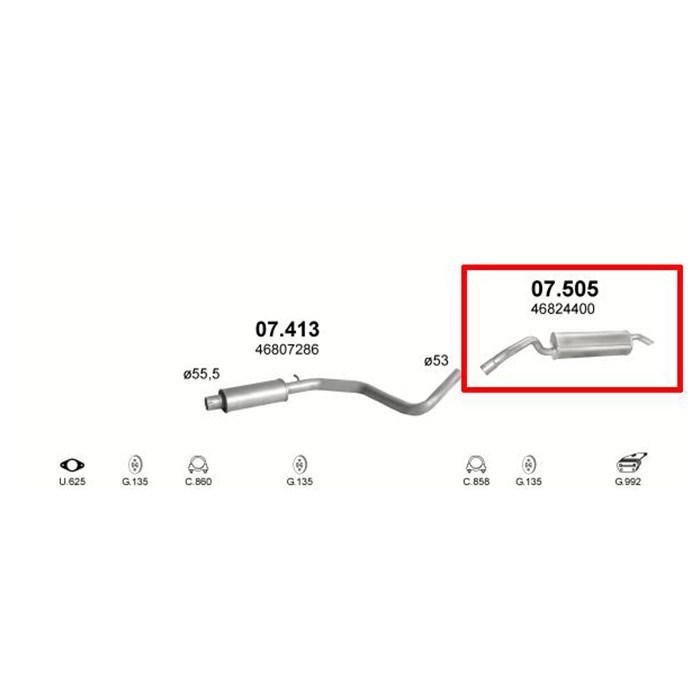 Polmo 07-505 hátsó kipufogó dob - FIAT Stilo 2. kép